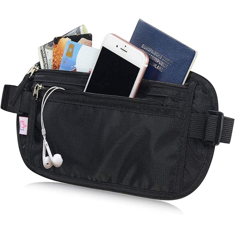 RFID Blocking Travel Wallet - Money Belt & Passport Holder, Waist Pack Black